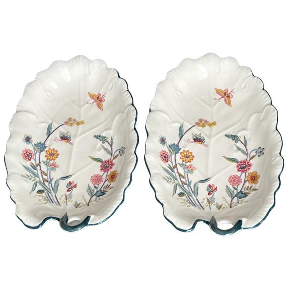 Vtg Jardin by ANDREA BY SADEK Oval Ceramic Leaf Dishes Japan 1980s READ - Picture 2 of 16